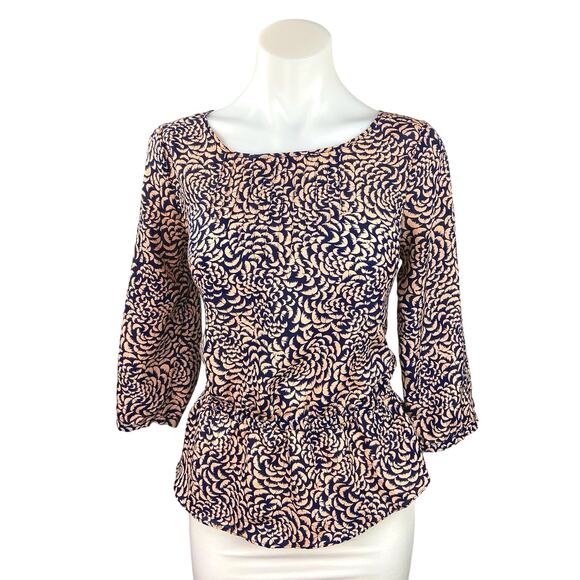 I Love H81 Multicolor Bateau Neck 3/4 Sleeve Elastic Waist Printed Blouse Top M - Picture 1 of 6
